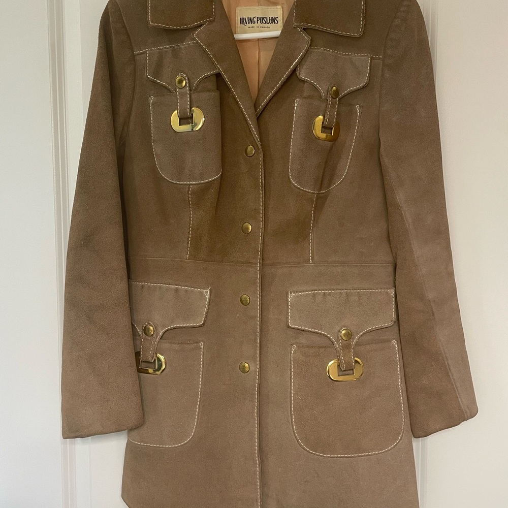 Vintage Tan Suede Coat with Gold Details